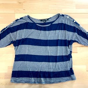 Navy and White Striped Cropped Dolman Sleeve Top MEDIUM